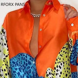 Women Chic Fashion Leopard Pattern Turn Down Collar Long Sleeves Button Casual Blouses Tops-Outfit