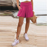 Women's Hot Selling Solid Color High-Waisted Elastic Shorts Tight Waist Wide Leg