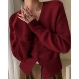V-Neck Knitted Cardigan Women Wear The New Style Milk, Waxy, Lazy Style, High Sense, Short Waist And Slim Top Trend.-Outfit