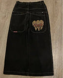 Men's Jeans Y2K Bag Vintage High-Quality Pattern Hip-Hop Street Leisure Men Harajuku Wide Legs-Outfit