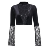 Autumn New Lace Horn Sleeve Blouse Dark Sexy Perspective Women's Slim Long Sleeves-Outfit