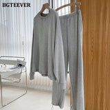 Autumn Casual Loose Women 2 Pieces Set O-neck Full Sleeve Sweatshirt & Wide Leg Pants 2021 Ladies Sweatshirt