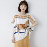 size ladies shirts Fashion printing Women's shirts oversized Tees silk T shirts Casual Tshirt short Sleeve Tee