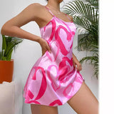 Sexy Bare-Back Color Halter Skirt Imitation Silk Nightskirt Summer Love Pajamas Short Skirt Women's Home Clothes-Outfit