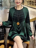 E-Commerce Spring And Autumn Wear Loose Sweater Sweater Hit Color Dress Women-Outfit