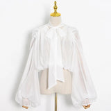 Loose Bandage Shirt For Women Stand Collar Long Sleeve Minimalist Solid Blouses Female 2021 Clothing Korean