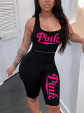 Letter Print Sleeveless Top And Shorts Sportwear Two Piece