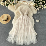 Irregular Mesh Strap Dress Women Sexy Sleeveless V Neck A-line Party Dress Summer Off Shoulder Vacation Beach