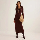 New Women's Autumn New Horn Long-Sleeved Belt Dress Fashion