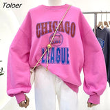Streetwear Sweet Girl Dark Gray Sweatshirt Letter Printed O-neck Oversized Casual Tops Korean Fashion Clothes for