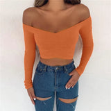 T-shirts sexy and club fashion female T-shirt long sleeve off shoulder solid color lady Tshirt autumn basic