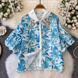 And Autumn Dress Retro Court Style Lapl Lantern Sleeve Print Dress Women's Single Buckle Large A-Word Over Knee