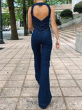High Rise Denim Jumpsuit with