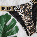 Toloer Swimsuit Female Ins Web Celebrity Wind Vacation Sexy Leopard Print Diamond Low Waist Gathered Split Body