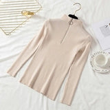 Solid Zipper Pullover Sweater Knitted Autumn and Winter 2021 Long Sleeve Pull Femme Slim Jumper Women Sweaters Tops