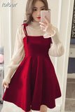 New Elegant Two Piece Dress for Women Women Winter Korean A-Line O-Neck Tops and Black Sundress Streetwear Dress