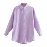 Autumn Women Solid Loose Corduroy Blouses Shirts Turn Down Collar Batwing Long Sleeve Shirts Female Fashion Pocket