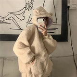 QWEEK Kawaii Bear Ears Hoodie Women Autumn Winter Zip Up Fleece Cute Top Korean Style 2021 Soft Girl Cotton Long Sleeve