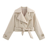 Homemade New Women's Style Casual Coloring 4-Colored Belted Wind