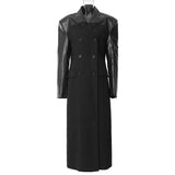 New Fashion Temperament Design Leather Splicing Type Tadge Coat