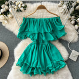 Ruffled Elastic Solid Mini Dress Chic Women Summer 2022 Slash Neck Ruched Elegant Vacation Ladies A Line Beach