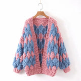 manual mohair wave pattern coat high quality winter plus size cardigans patchwork orange handmade coat sweaters