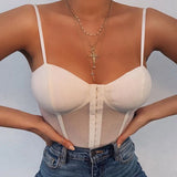 Sexy Backless Mesh Bustier Corset Bodysuit Summer Sleeveless Sheer Women's Bodysuits 2020 Summer Female Tops