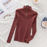 Solid Zipper Pullover Sweater Knitted Autumn and Winter 2021 Long Sleeve Pull Femme Slim Jumper Women Sweaters Tops