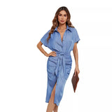 Women's Clothing Station Folded Denim Short-Sleeved Dress