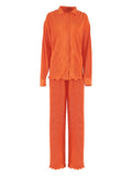 Pleated Fashion 2 Piece Women Wide Leg Trouses Suits And Drap Shirt Ladies Outfits 2yk Straight Long Pants Sets