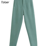 ZBZA Pant Women High Waisted Pants Women Office Beige Pants Chic Button Zip Elegant Pink Casual Woman Pants