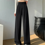 Waist Wide Leg Pants for Women New Loose Straight Coffee Trousers Autumn Double Buttons Casual Suit Pants Female-Outfit