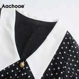 Women Chic Dot Printed Mini Dresses Casual V Neck Batwing Long Sleeve Ruffled Dresses Female Fashion A Line