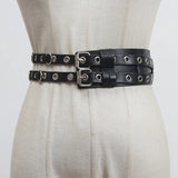 Pu Leather Black Irregular Split Buckle Long Wide Belt Personality Women New Fashion Tide All-match Spring 2022