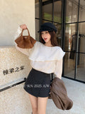 Xixi 2025 Autumn White Standard Korean Version Of Elegant Sky Silk Temperament Lotus Leaf Thin Chiffon Small Shirt