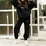 Printed Women's Tracksuit Hoodies Hooded Fleece Oversized Long Sleeve Suit 2 Piece Set Female 2021 Sport Pants Lady