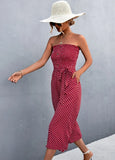 Sweet Strapless Dot Print Belted Loose