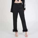 TWOTWINSTYLE Solid Patchwork Feathers Pants For Women High Waist Solid Minimalist Trousers Female Casual Clothing Style