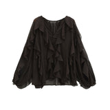 Summer Fashion V Collar Folded Folded Shirt Female