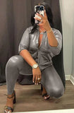 Leather Fit Blouse and High Waist Pants 2 Piece