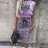 Set With Skirt Solid Slim Ladies Skirts Suit Sleeveless Sweatshirt Crop Tops And Split Lace Up Bottom 2021 Summer