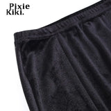 Alt Fashion High Waist Long Skirt with Double Slit Women Winter Velvet Black Sexy Skirts Gothic Punk Clothes