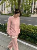 Winter Knitted Sweater Pant Sets Women Fashion O Neck Tops & High Waist Wide-Legged Pants Suits Female Solid Sporty