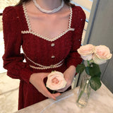 Button Dresses for Women Fairy Midi Party Dress Evening Office Lady Design One Piece Dress Elegant Korean Spring
