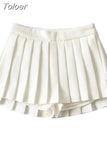 Women Fashion Pleated Shorts Skirts Vintage High Waist Side Zipper Skort Autumn 2023 Female Bottoms High Street Wear 703-1-Outfit