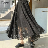Skirts Women Lace Ankle-length High Waist Skirt for Ladies Loose Casual Retro Soft Korean Streetwear Trendy All-match
