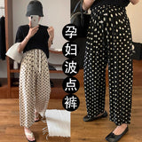 Giving Birth, You Can Also Wear Pregnant Women's Ice Silk Wide-Leg Pants, Thin Style, High-Waist, Straight Tube, Loose Wave Point Chiffon Casual Pants In Summer.-Outfit