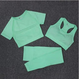 Seamless Women Sports Set Workout Sportswear Gym Clothing Fitness Long Sleeve Crop Top High Waist Leggings Sports