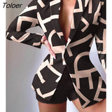 Women's Suit Office Sets Women Long Sleeve Button Slim Blazer Coat + Short Pants Two-piece 2022 Fashion Print