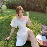 Sleeve French Floral Print Maxi Mini Woman Dress Office Lady Korean Japan Style Kawaii Elegant Dress for Women 2023